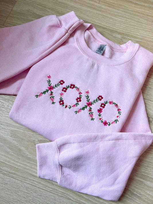 XOXO Floral Embroidered Pink Crewneck Sweatshirt