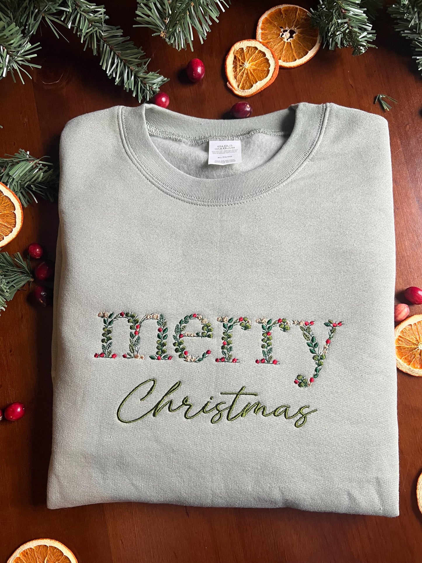 Floral Merry Chrsitmas Crewneck Sweatshirt